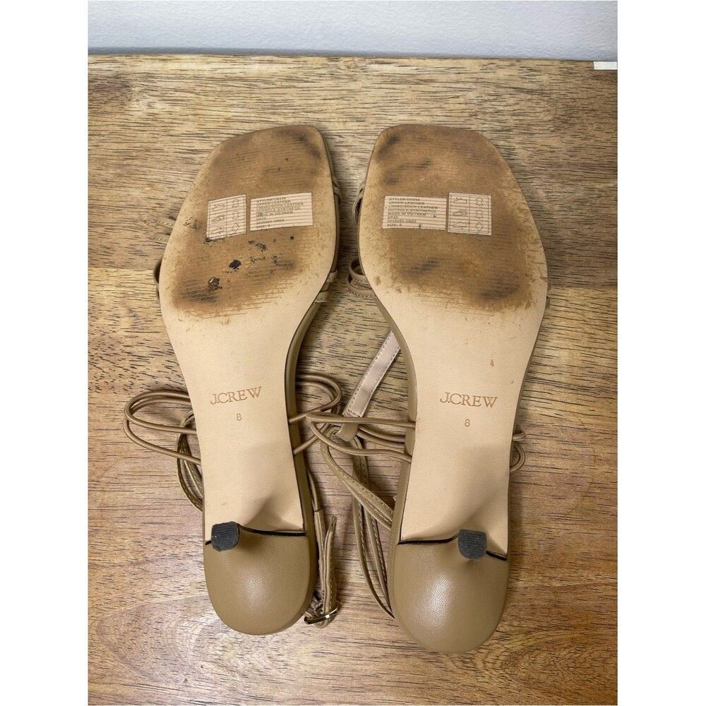 J. Crew Strappy Kitten Heel Leather Sandals Caramel Frappe Size 8 CH314 - Picture 13 of 16